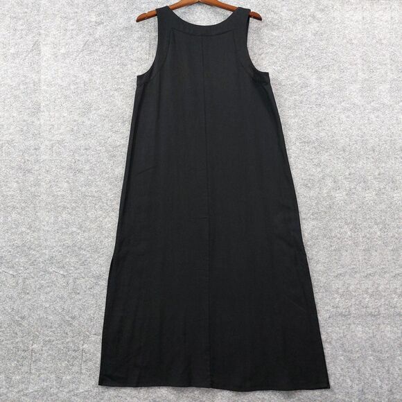 DKNY Dress Womens Medium Black Linen Blend Maxi Tank Sleeveless Side Slit Chic - Picture 2 of 13